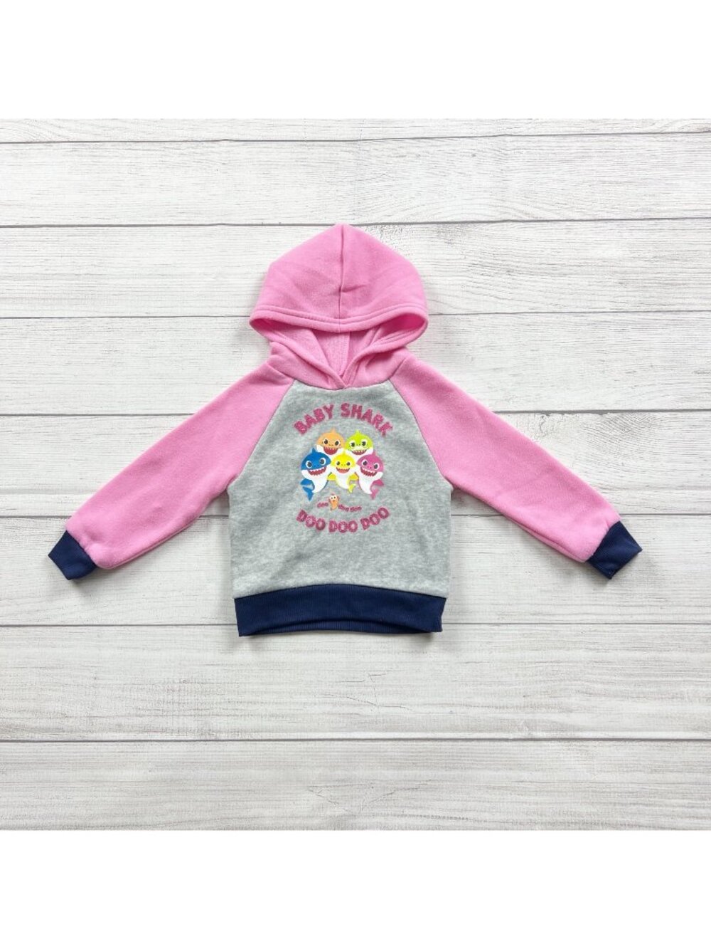 Baby Shark Pinkfong Toddler Hoodie Pink Raglan Long Sleeve Pullover 12-18 Months